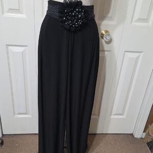 White House Black Market Black Wide Leg Jumpsuit Pants with Floral Belt